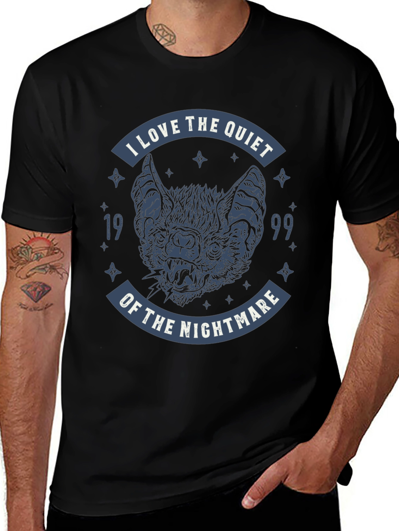 Quiet Nightmare Bat Graphic T-Shirt - Black