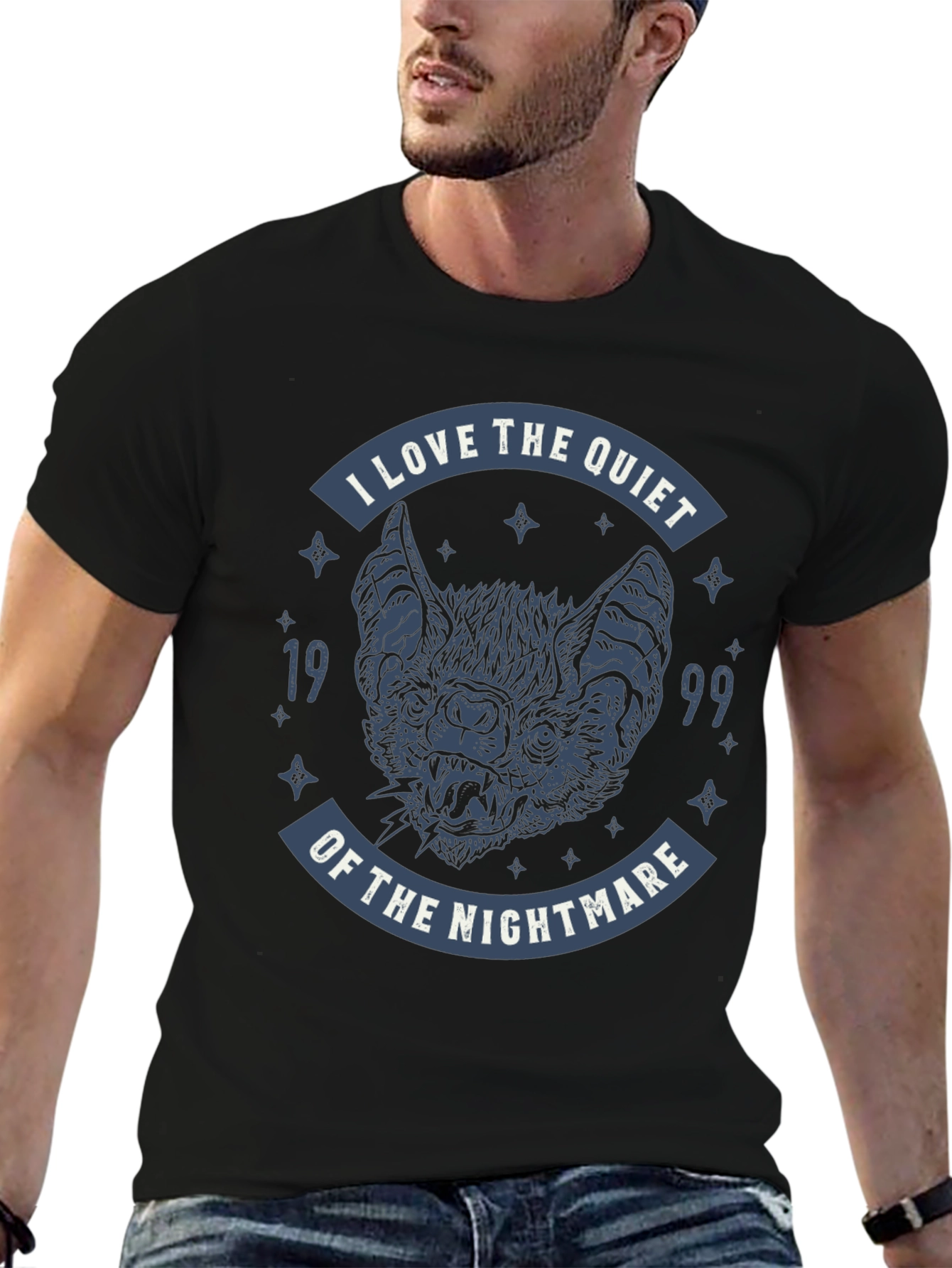 Quiet Nightmare Bat Graphic T-Shirt - Black