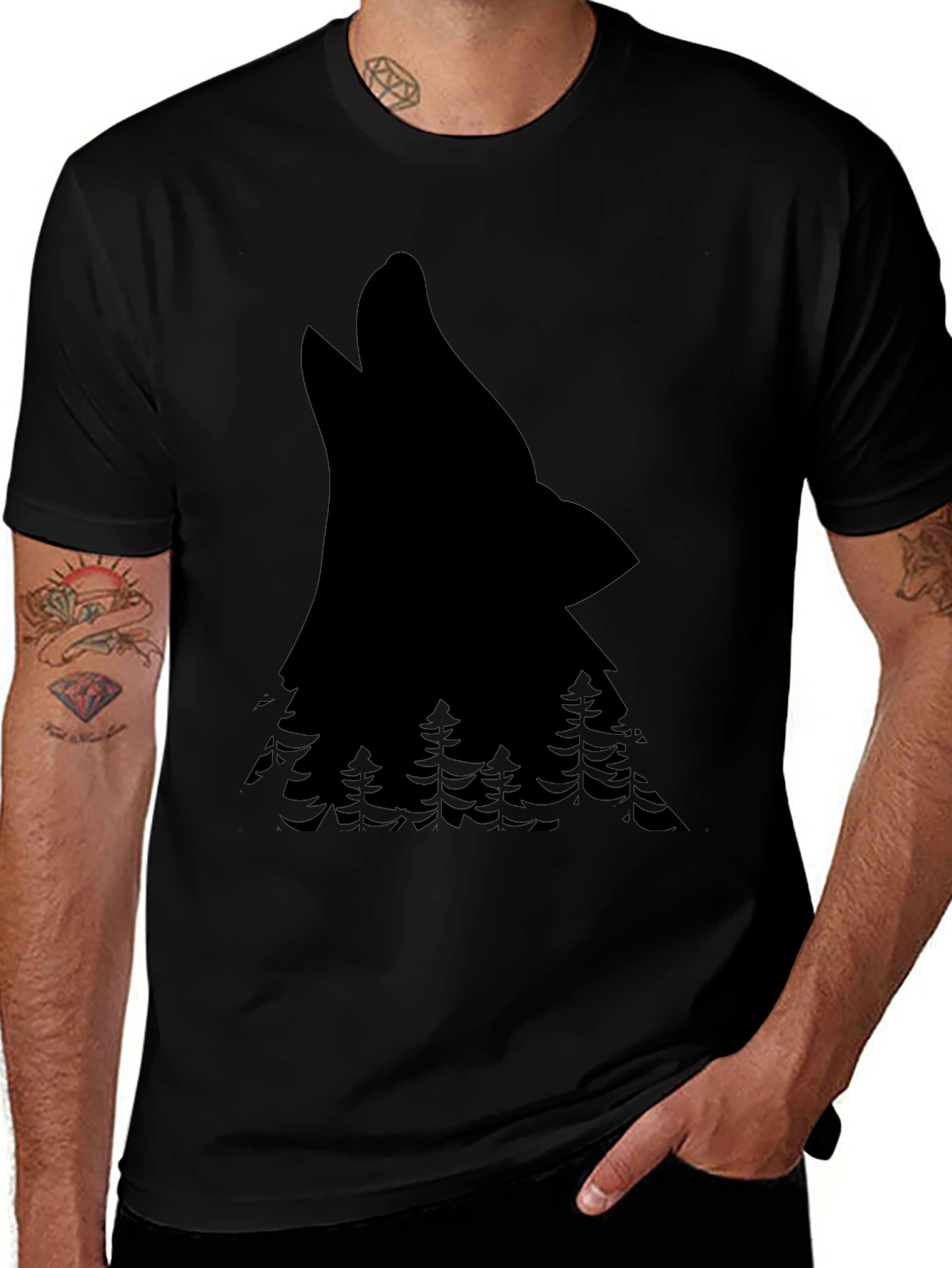 Wolf & Forest Graphic Tee - Black