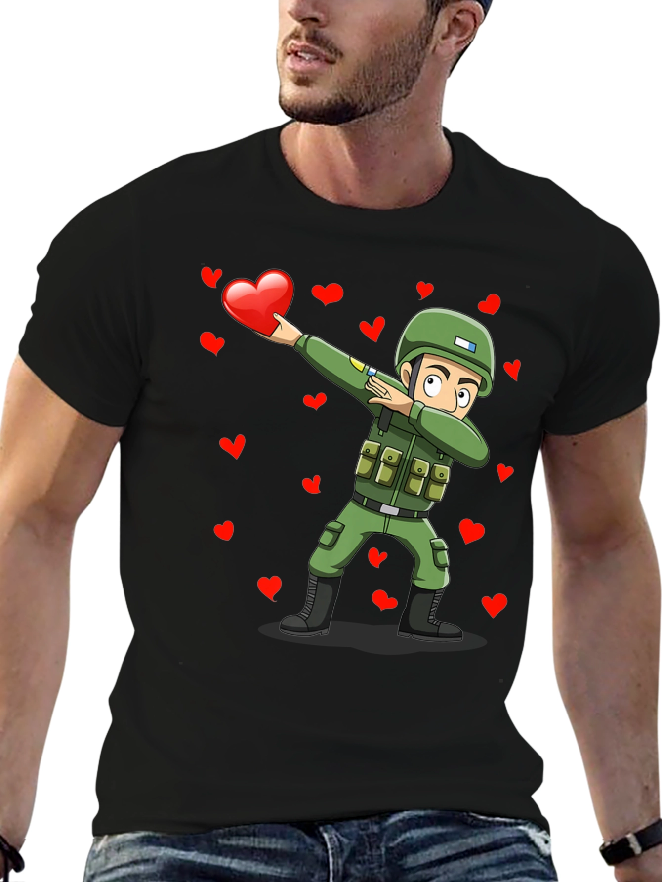 Valentines Day Soldier Dabbing Graphic T-Shirt