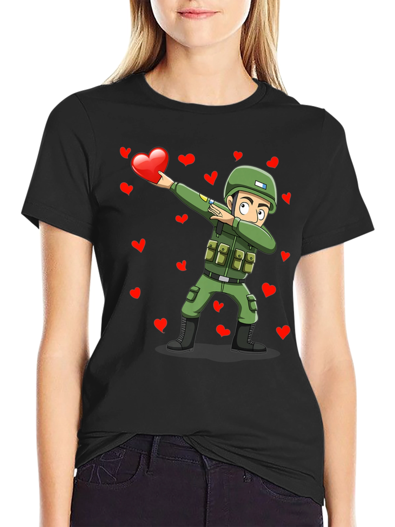 Valentines Day Soldier Dabbing Graphic T-Shirt