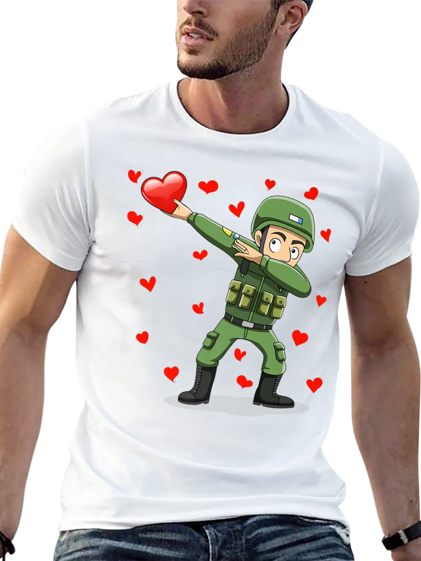 Valentines Day Soldier Dabbing Graphic T-Shirt