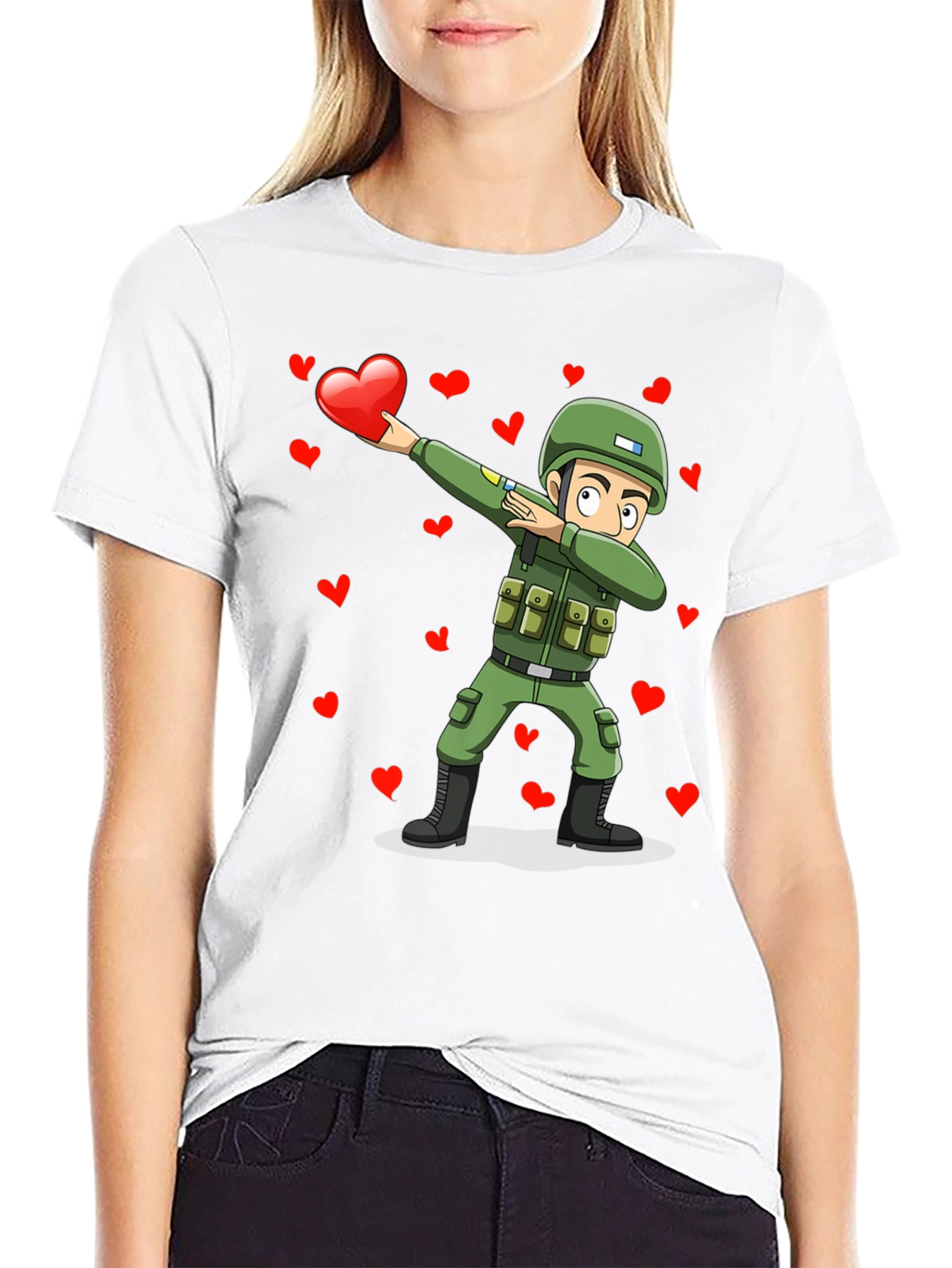 Valentines Day Soldier Dabbing Graphic T-Shirt