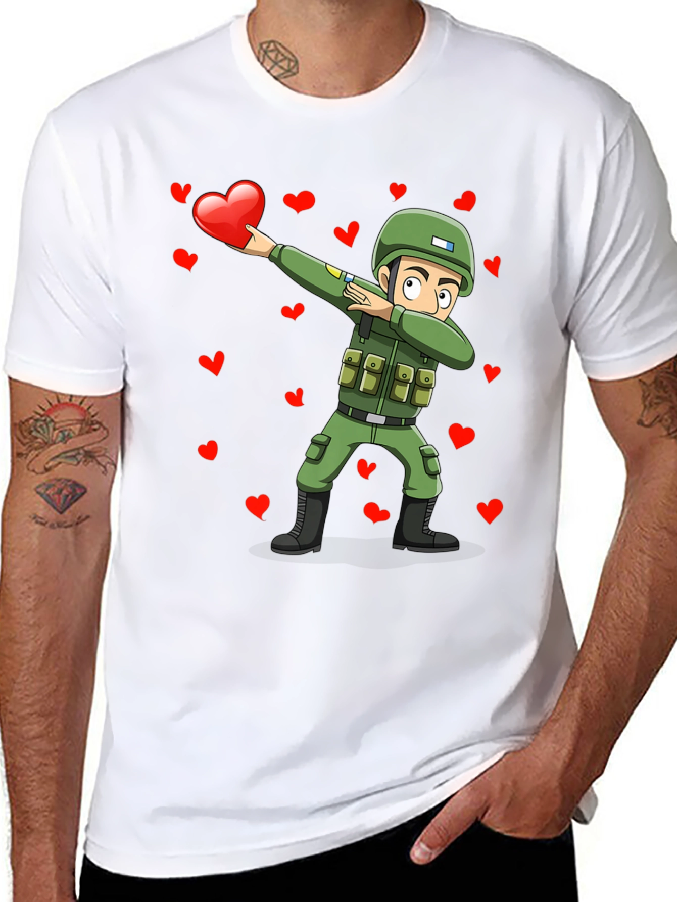 Valentines Day Soldier Dabbing Graphic T-Shirt