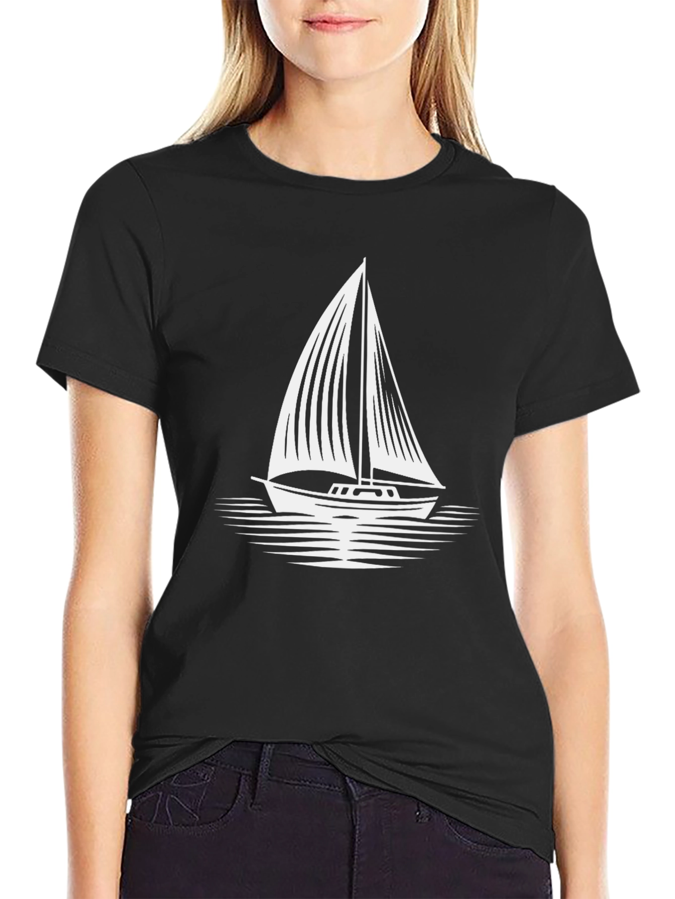 Sailboat Graphic T-Shirt - Black Cotton Tee