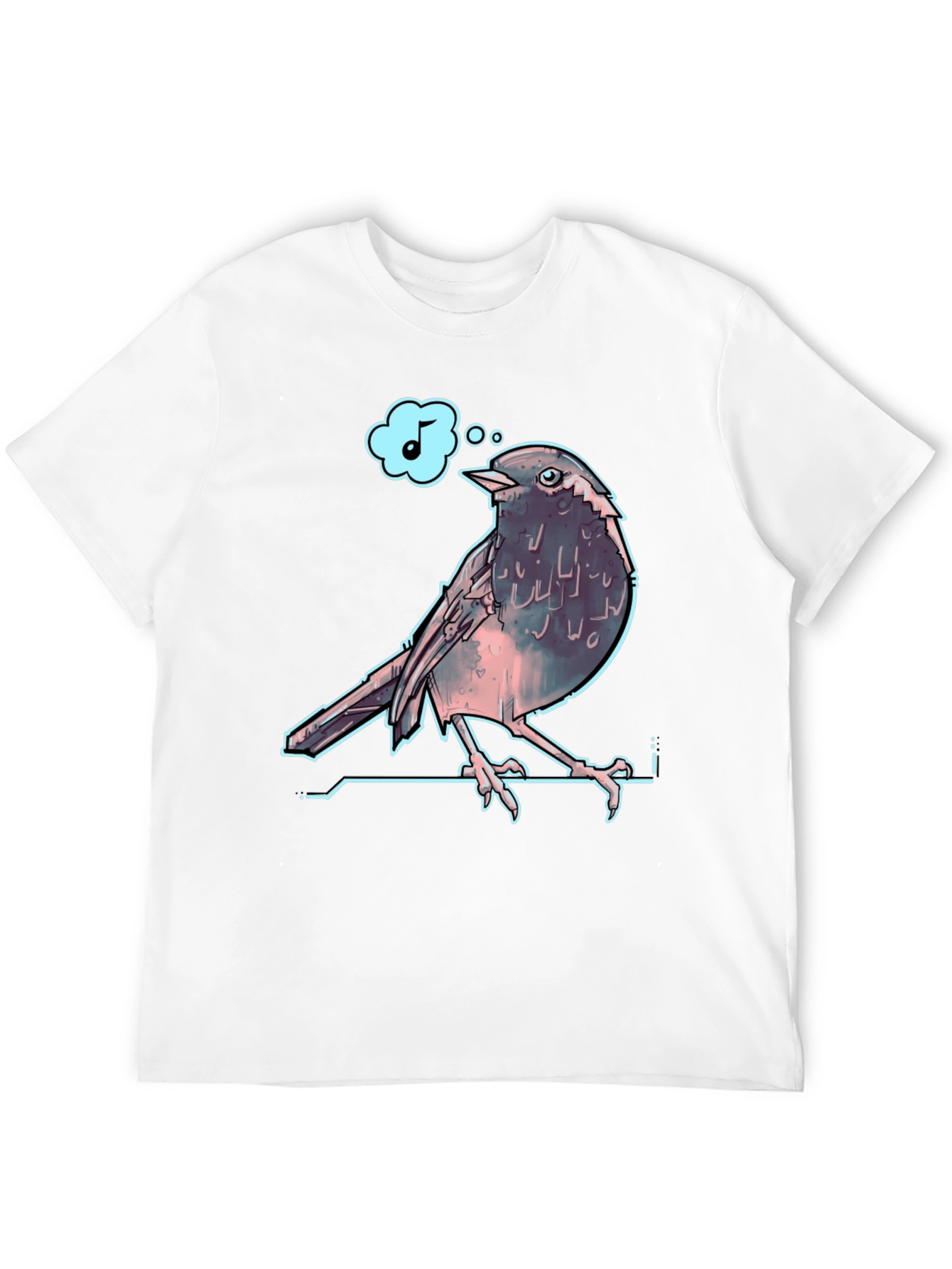 Singing Bird Graphic Tee - Black Cotton T-Shirt