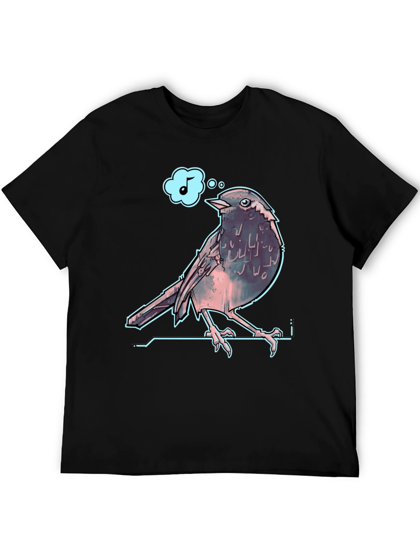 Singing Bird Graphic Tee - Black Cotton T-Shirt