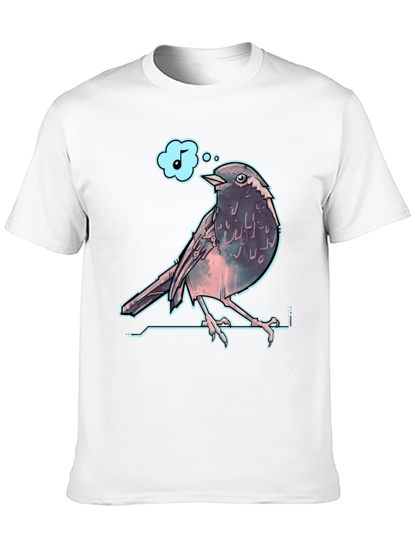 Singing Bird Graphic Tee - Black Cotton T-Shirt