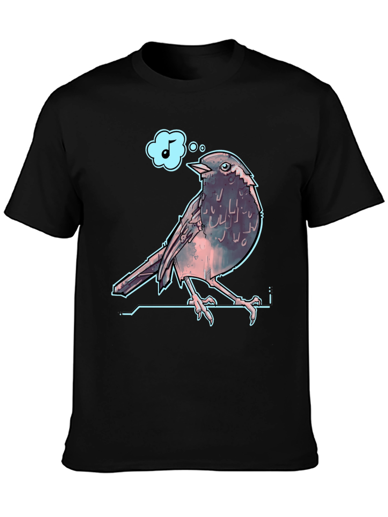 Singing Bird Graphic Tee - Black Cotton T-Shirt