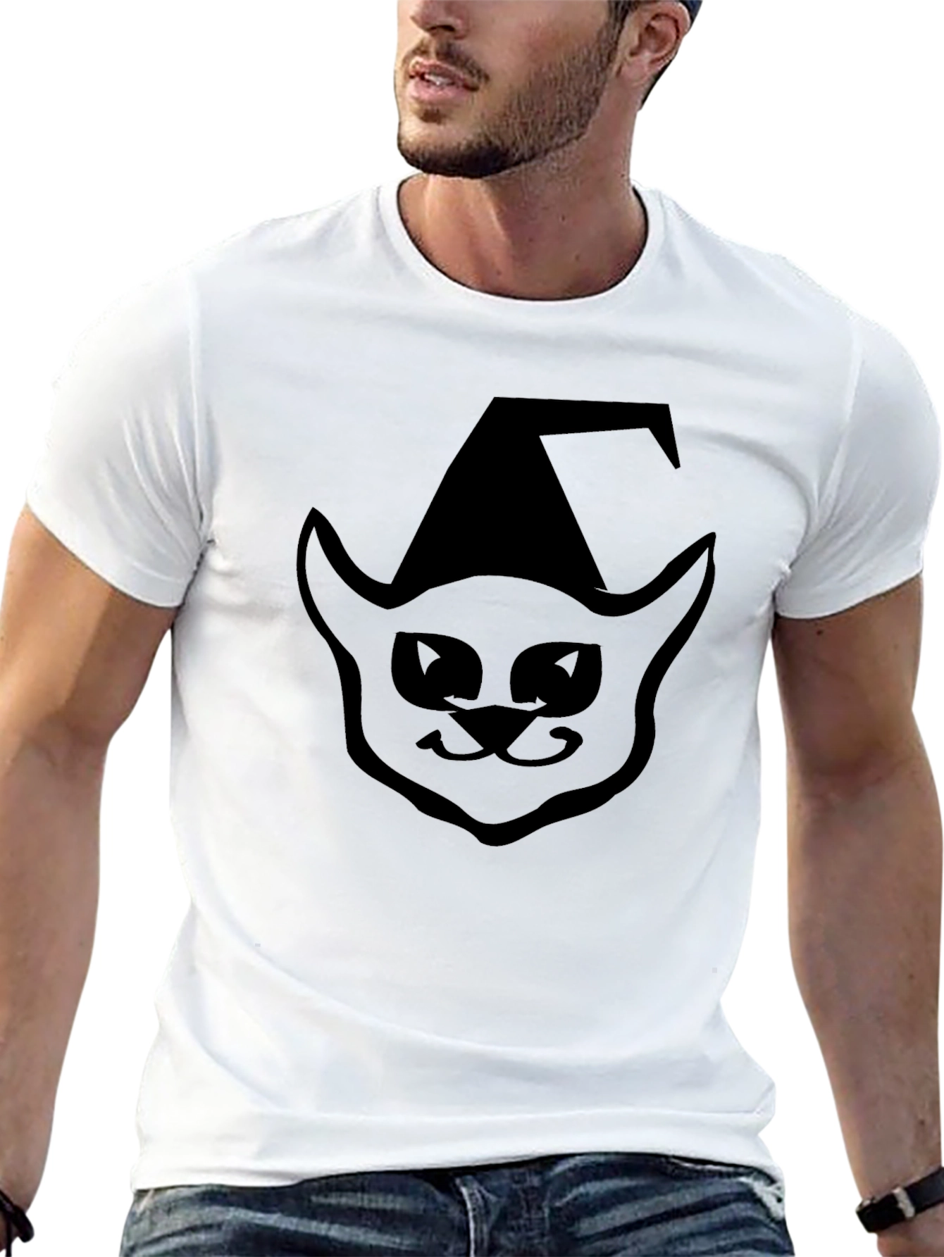 Halloween Cat Witch T-Shirt - Black Cotton Tee