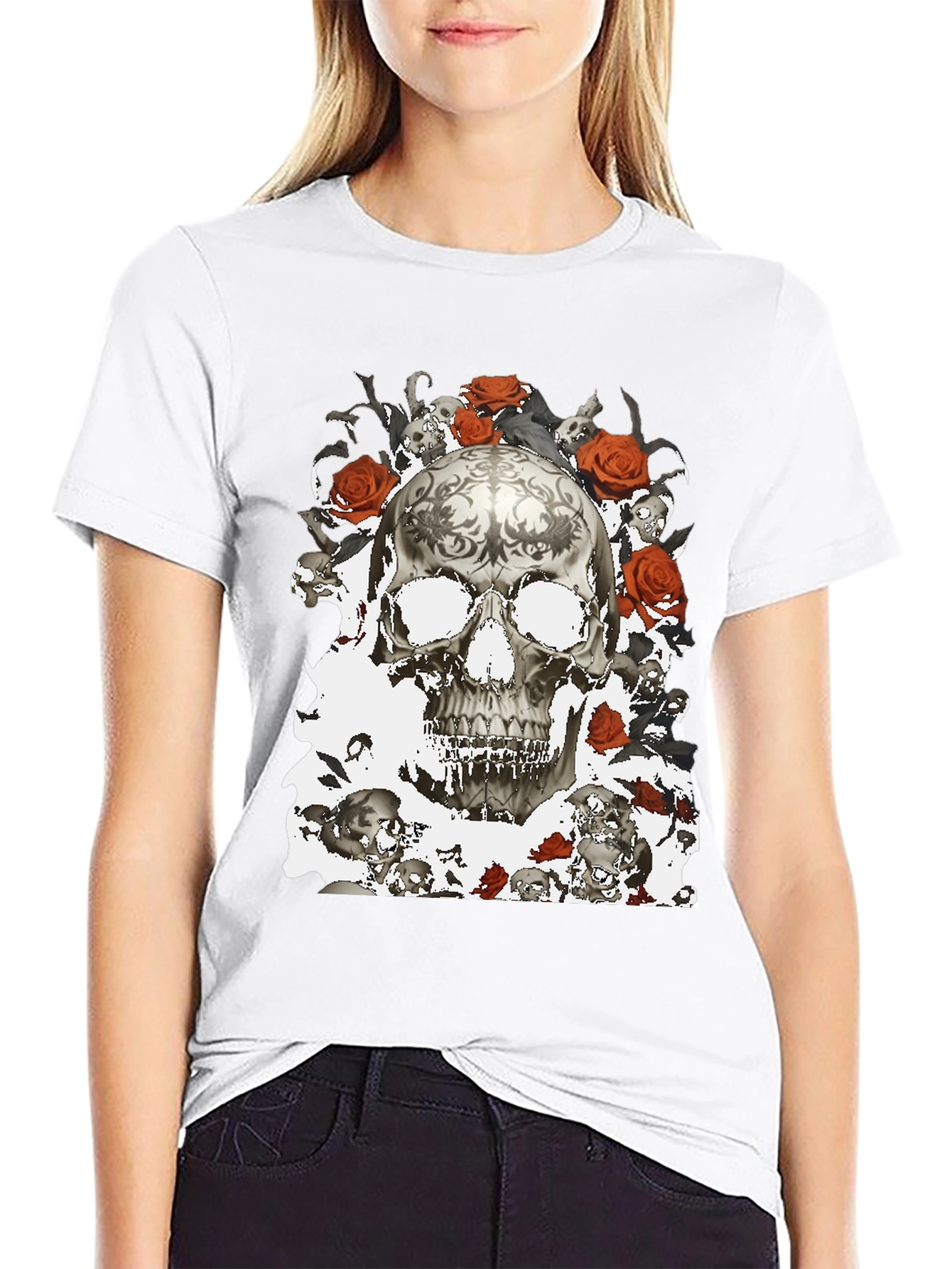 Skull & Roses Graphic T-Shirt - Gothic Style