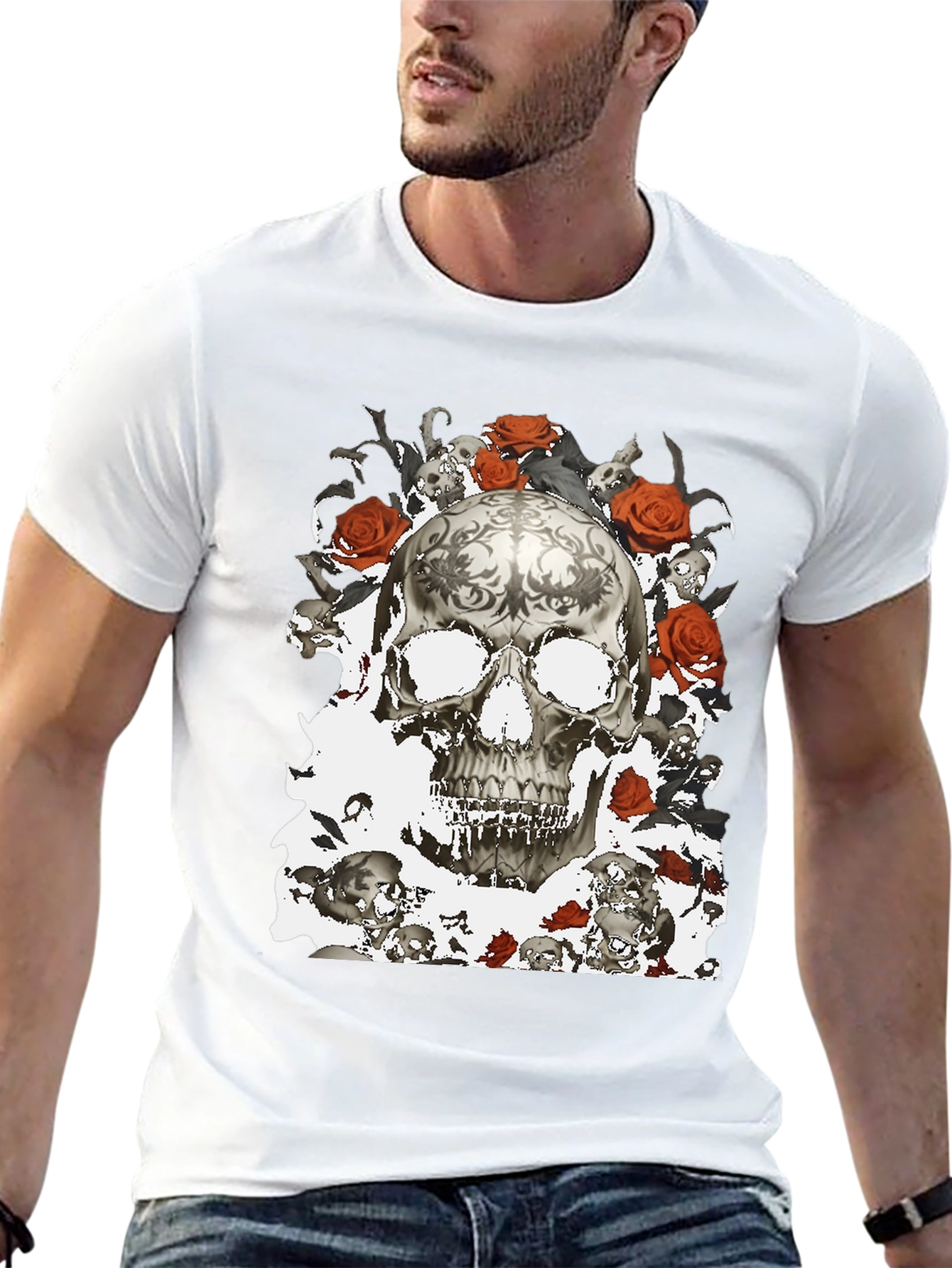 Skull & Roses Graphic T-Shirt - Gothic Style