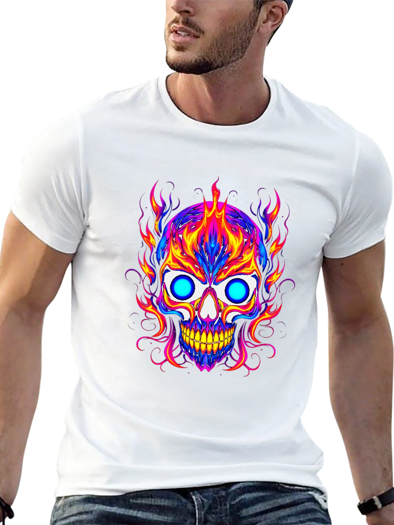 Vibrant Skull Graphic Tee - Mens Black T-Shirt
