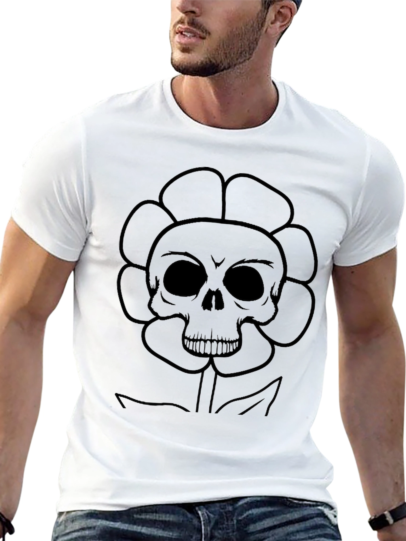 Skull Flower Graphic T-Shirt - Black