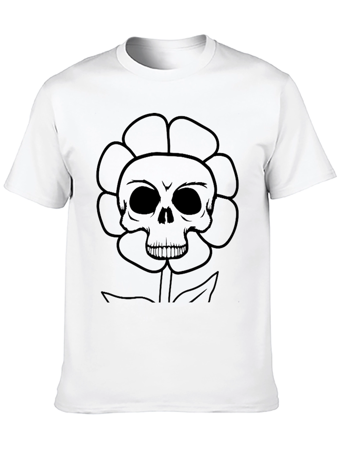 Skull Flower Graphic T-Shirt - Black