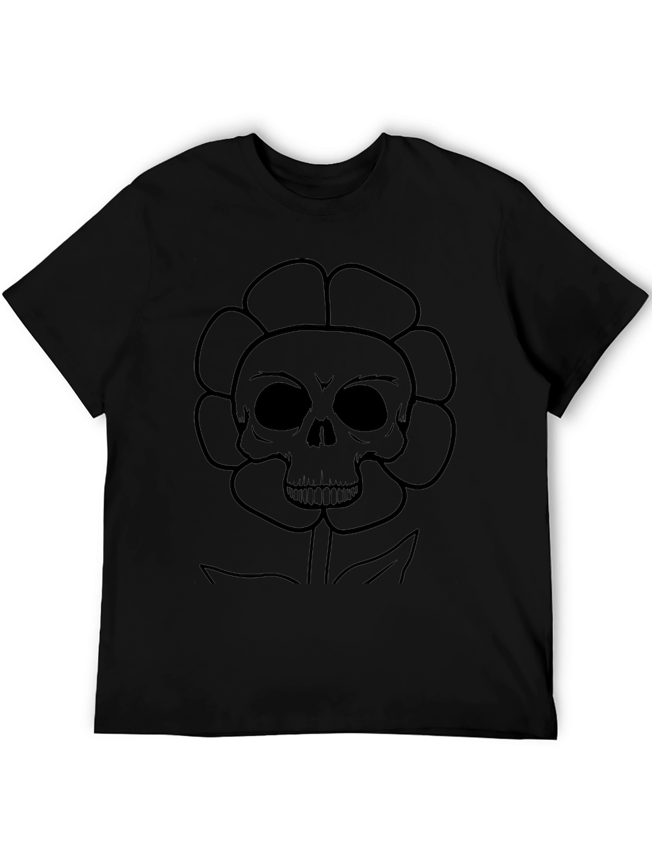 Skull Flower Graphic T-Shirt - Black