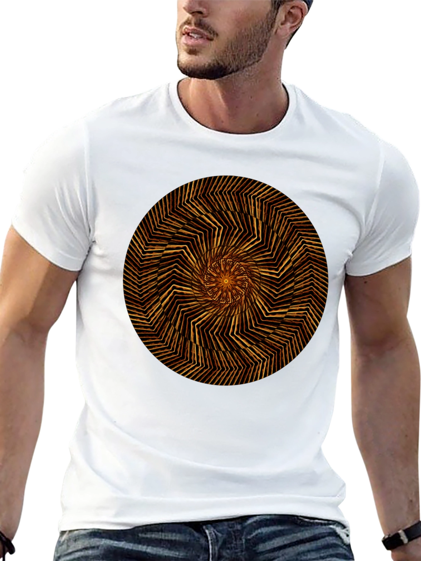 Geometric Spiral Graphic Tee - Black Cotton