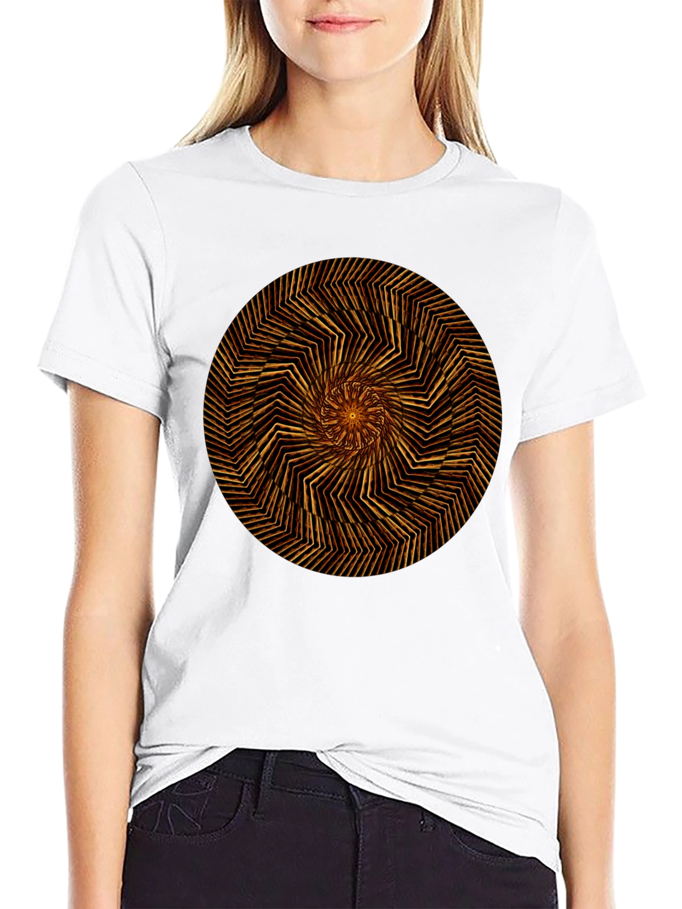 Geometric Spiral Graphic Tee - Black Cotton