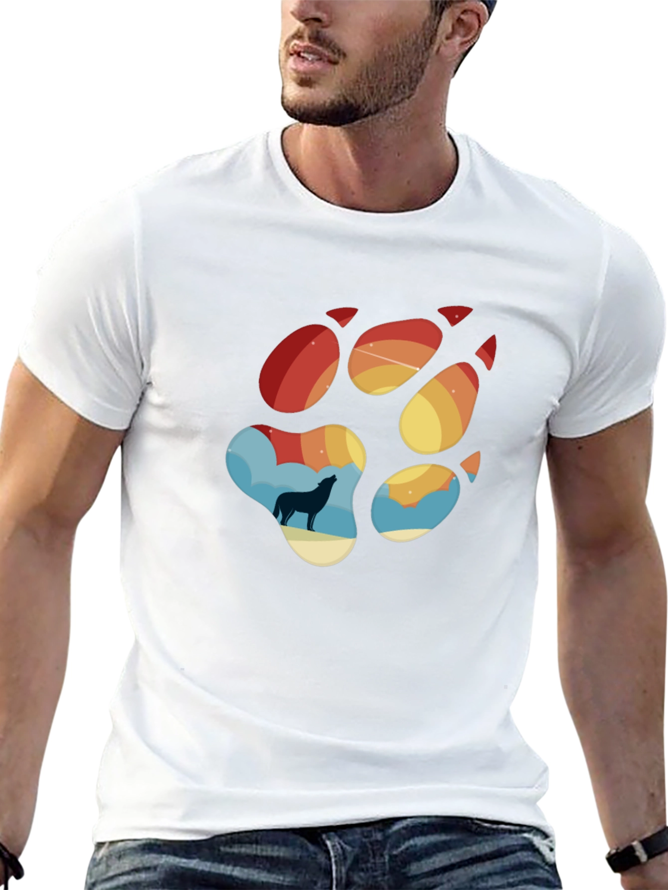 Wolf Paw Print T-Shirt - Mens Black Tee
