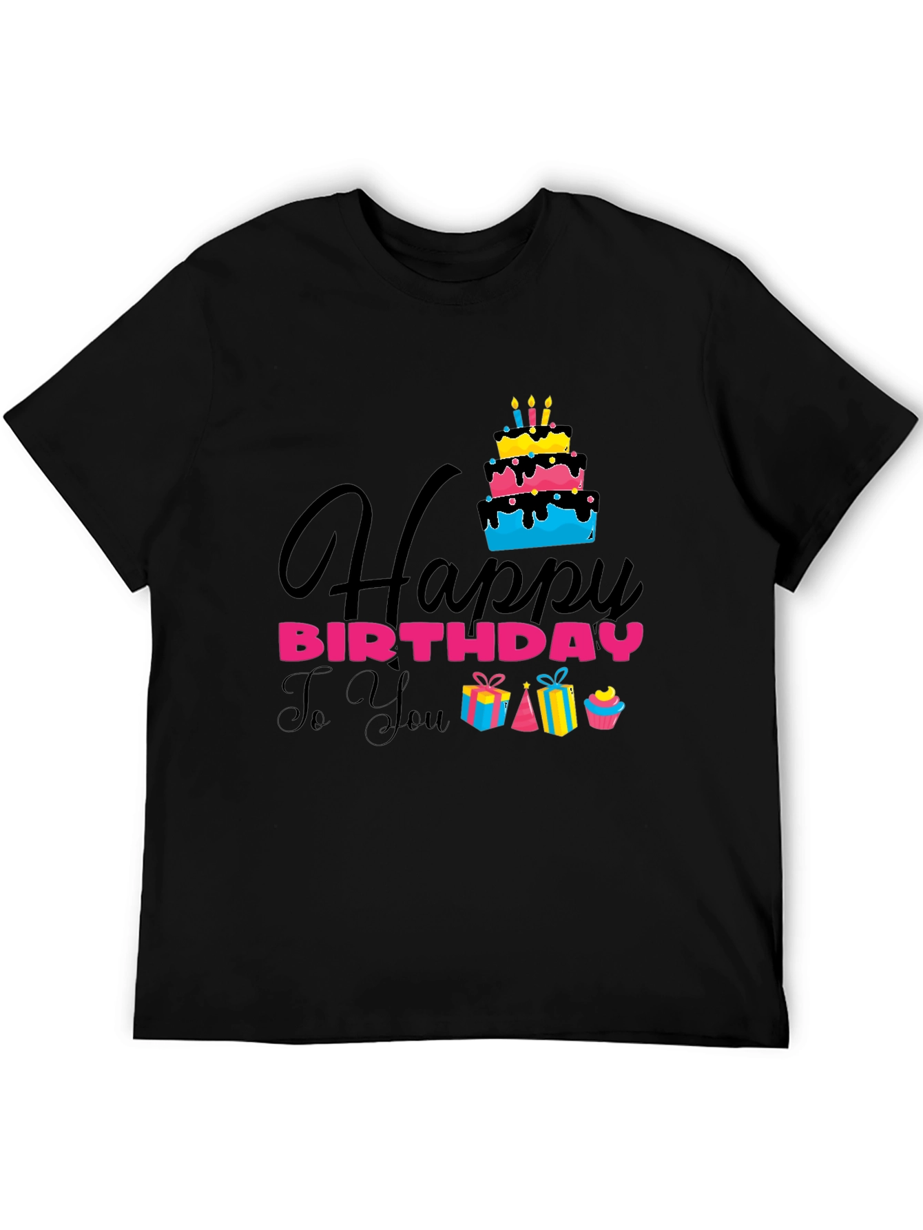 Happy Birthday Graphic Tee - Mens Black T-Shirt