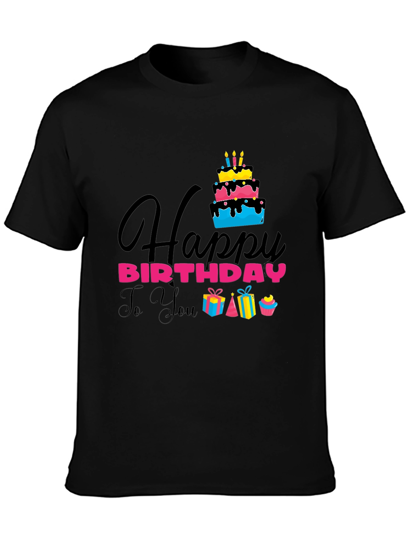 Happy Birthday Graphic Tee - Mens Black T-Shirt