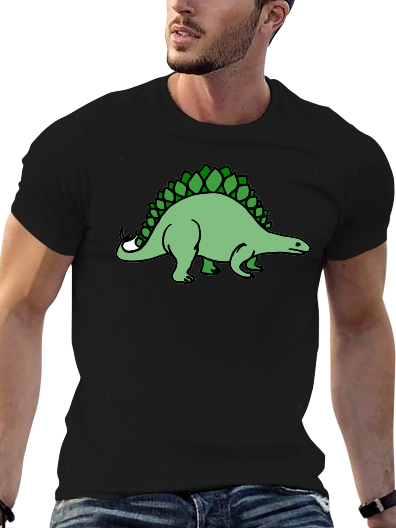 Stegosaurus Graphic Tee - Black Cotton T-Shirt