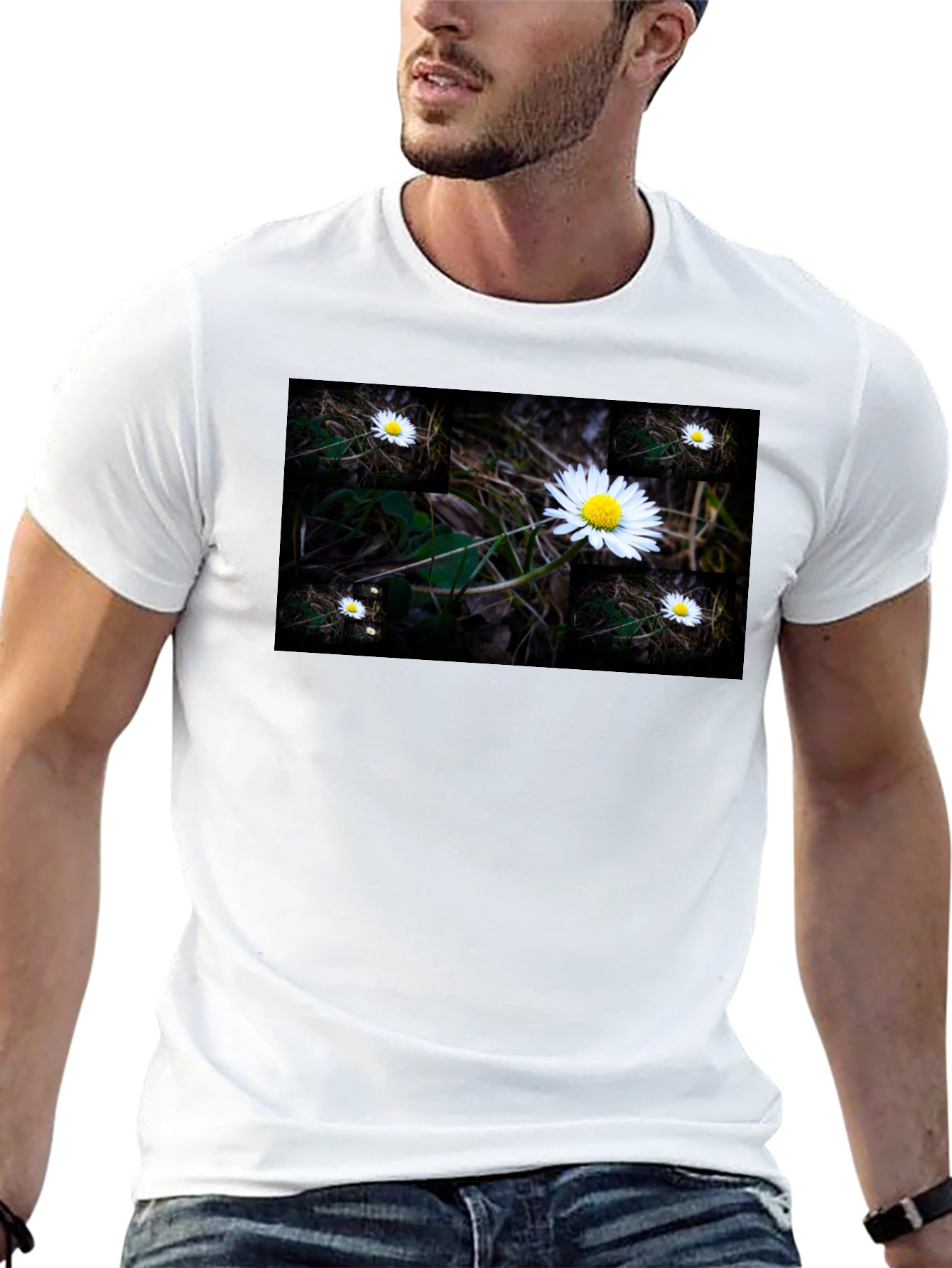 Daisy Field Graphic Tee - Soft Black Cotton