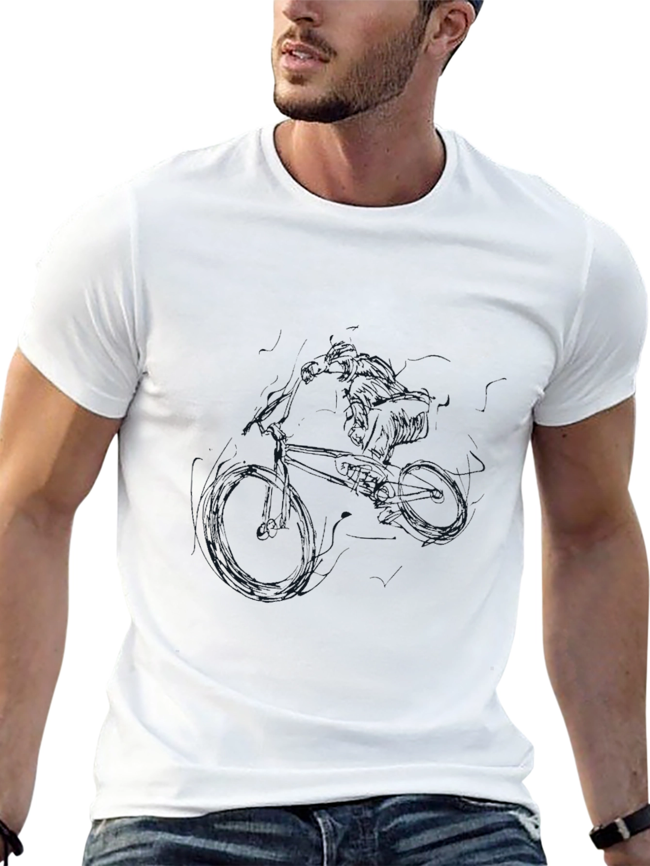 Mens Black T-Shirt with Bike Design