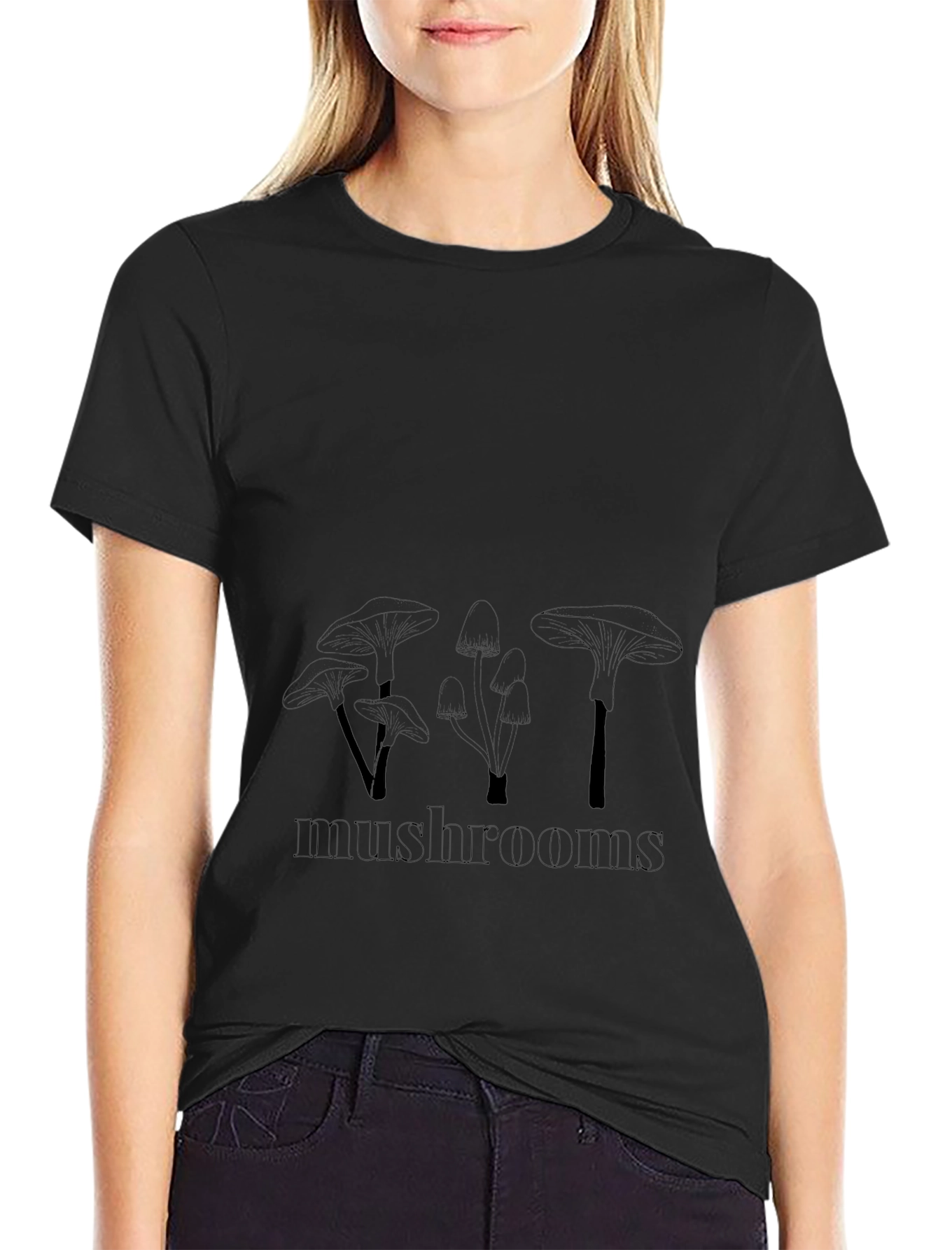 Mushroom Graphic Print Black T-Shirt