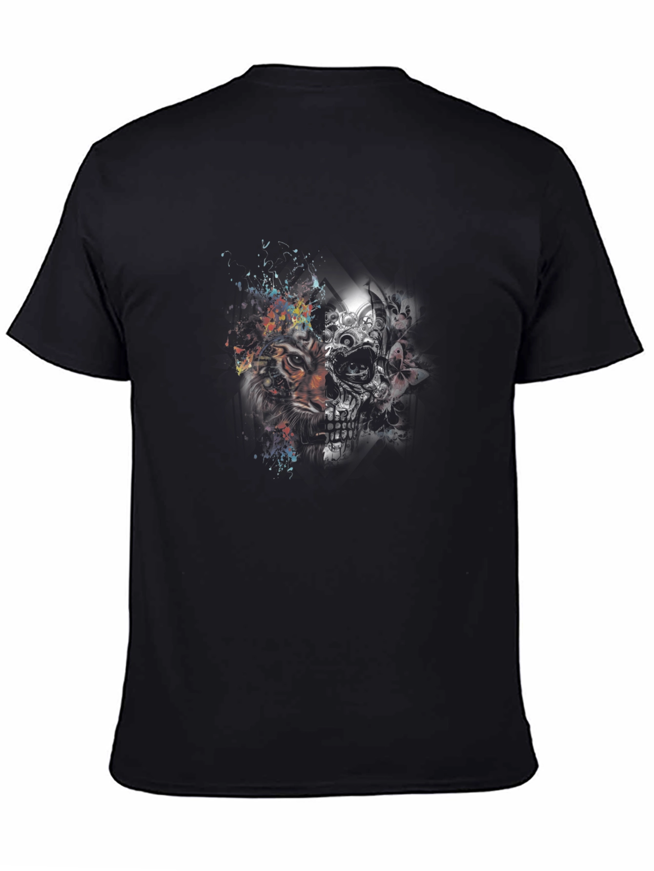 Tiger & Skull Graphic Print Black T-Shirt