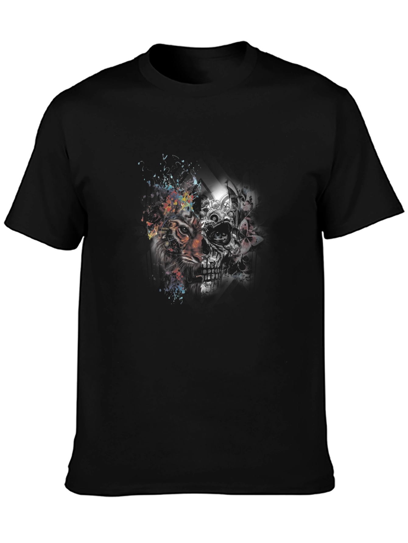 Tiger & Skull Graphic Print Black T-Shirt