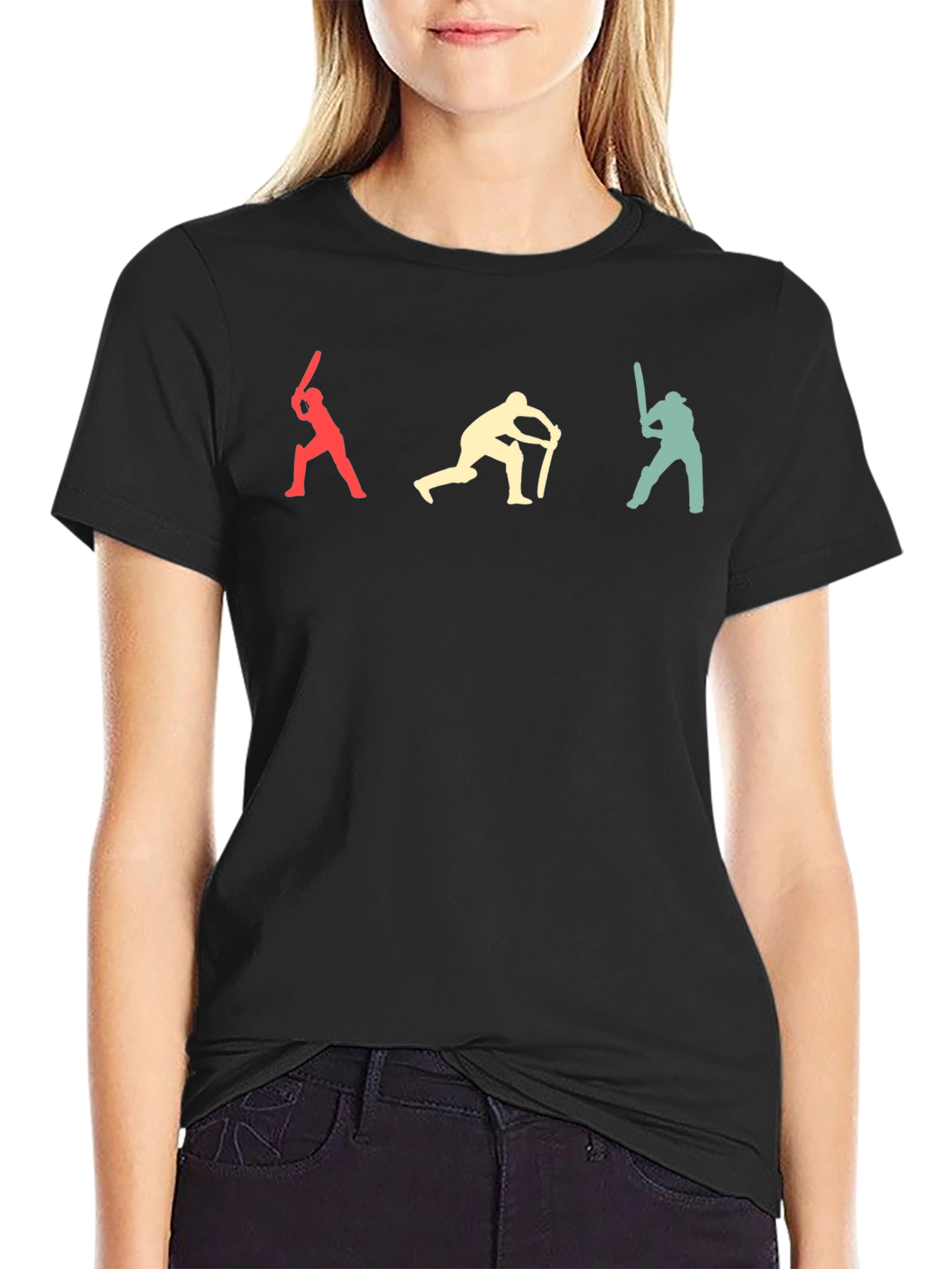 Retro Cricket Batsman Silhouette Graphic Tee