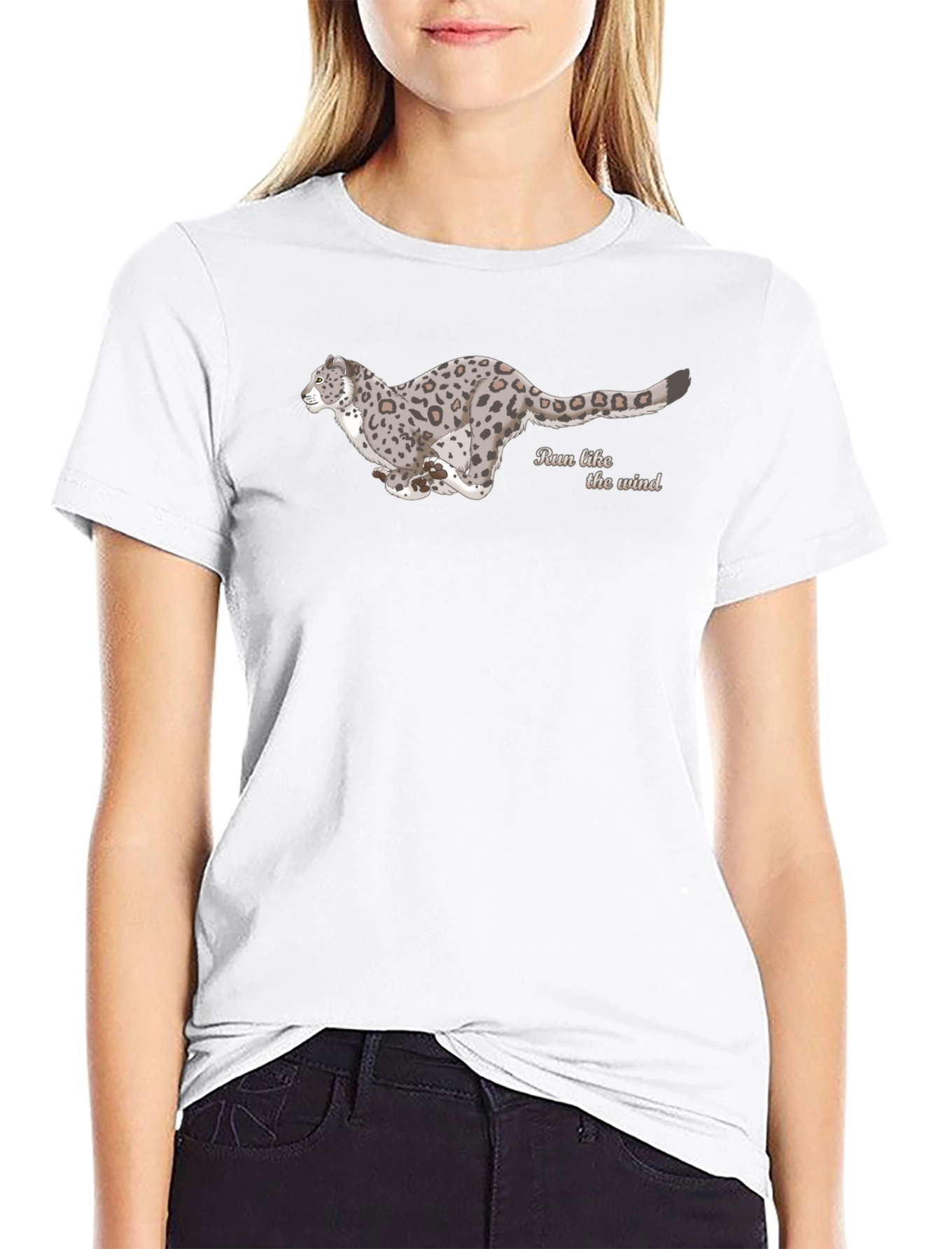 Black T-Shirt with Running Leopard Design