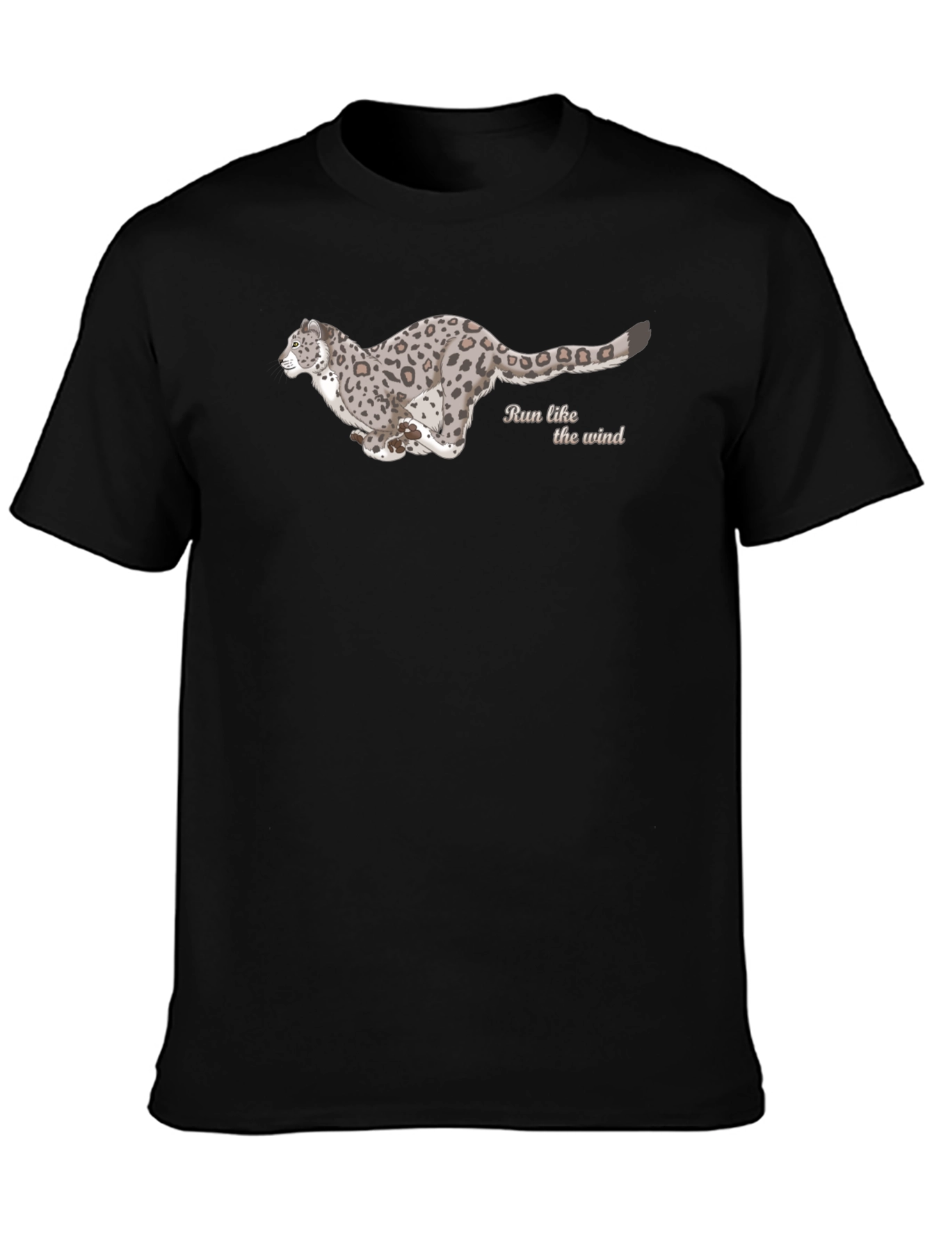 Black T-Shirt with Running Leopard Design