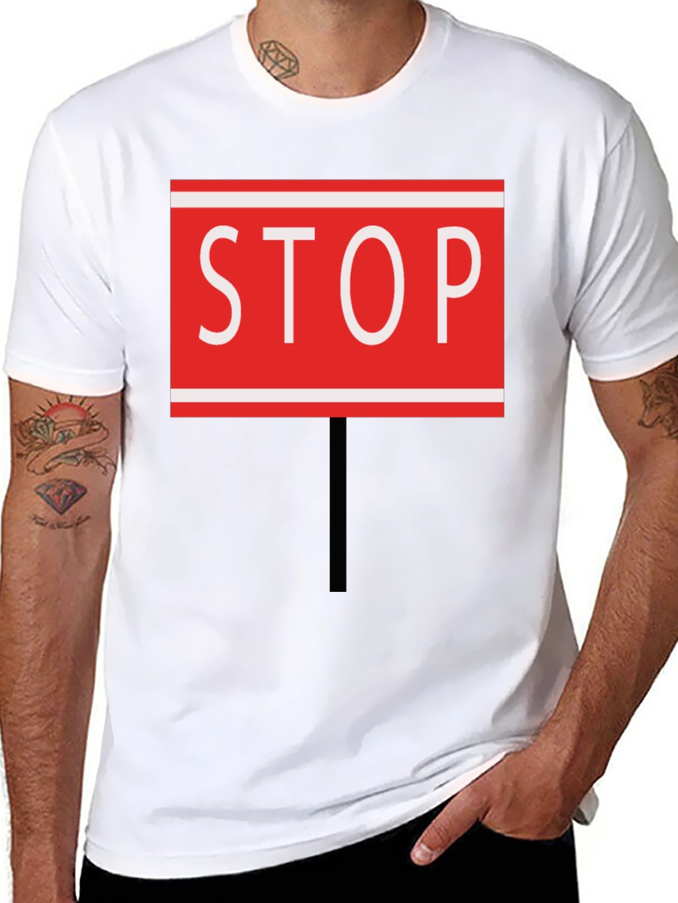 Stop Sign Graphic Tee - Black Cotton Blend