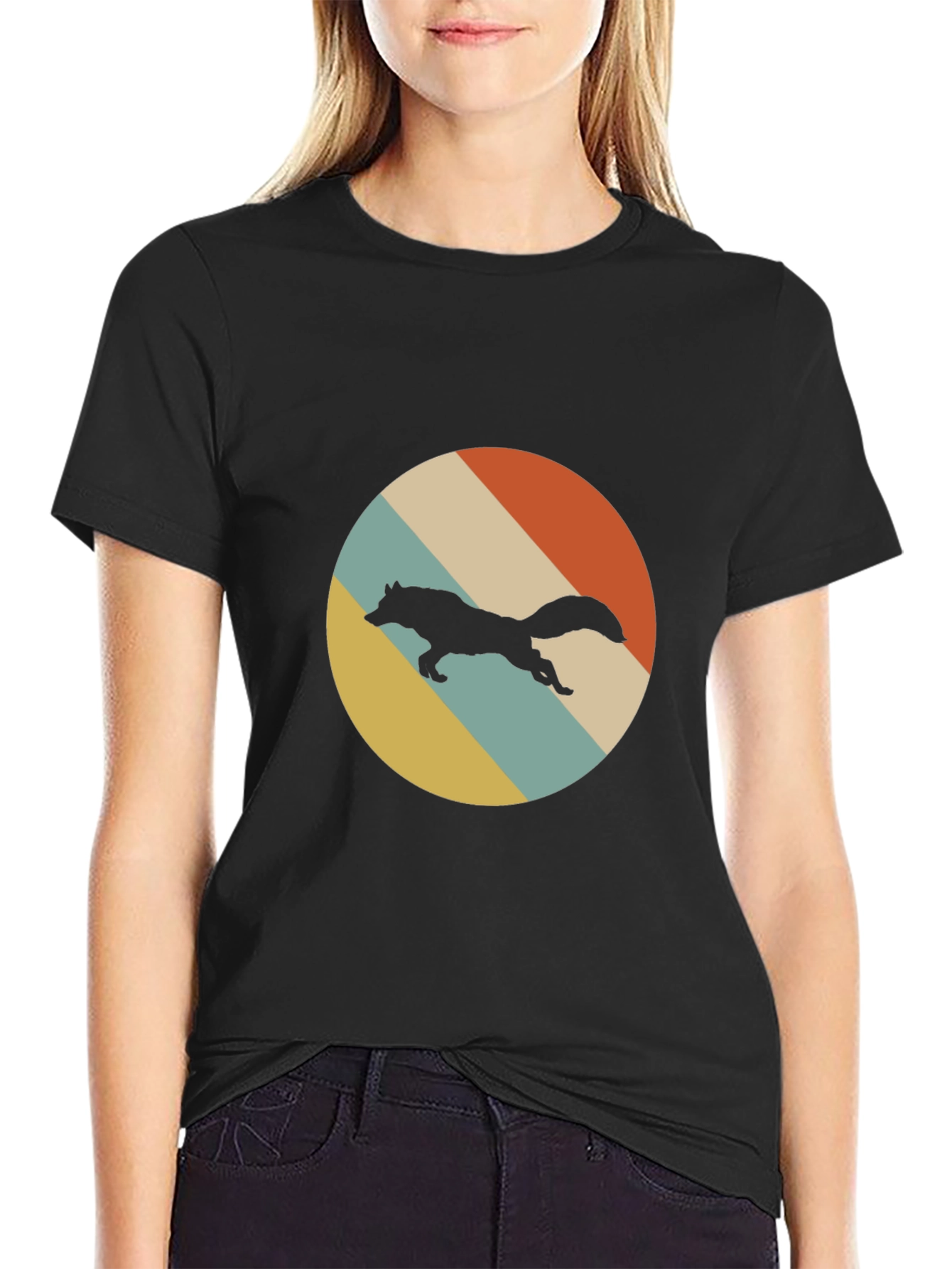 Retro Wolf Graphic Tee - Black Cotton Comfort