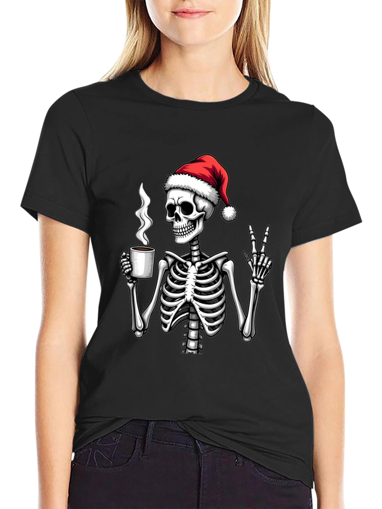 Festive Skeleton T-Shirt - Coffee & Peace