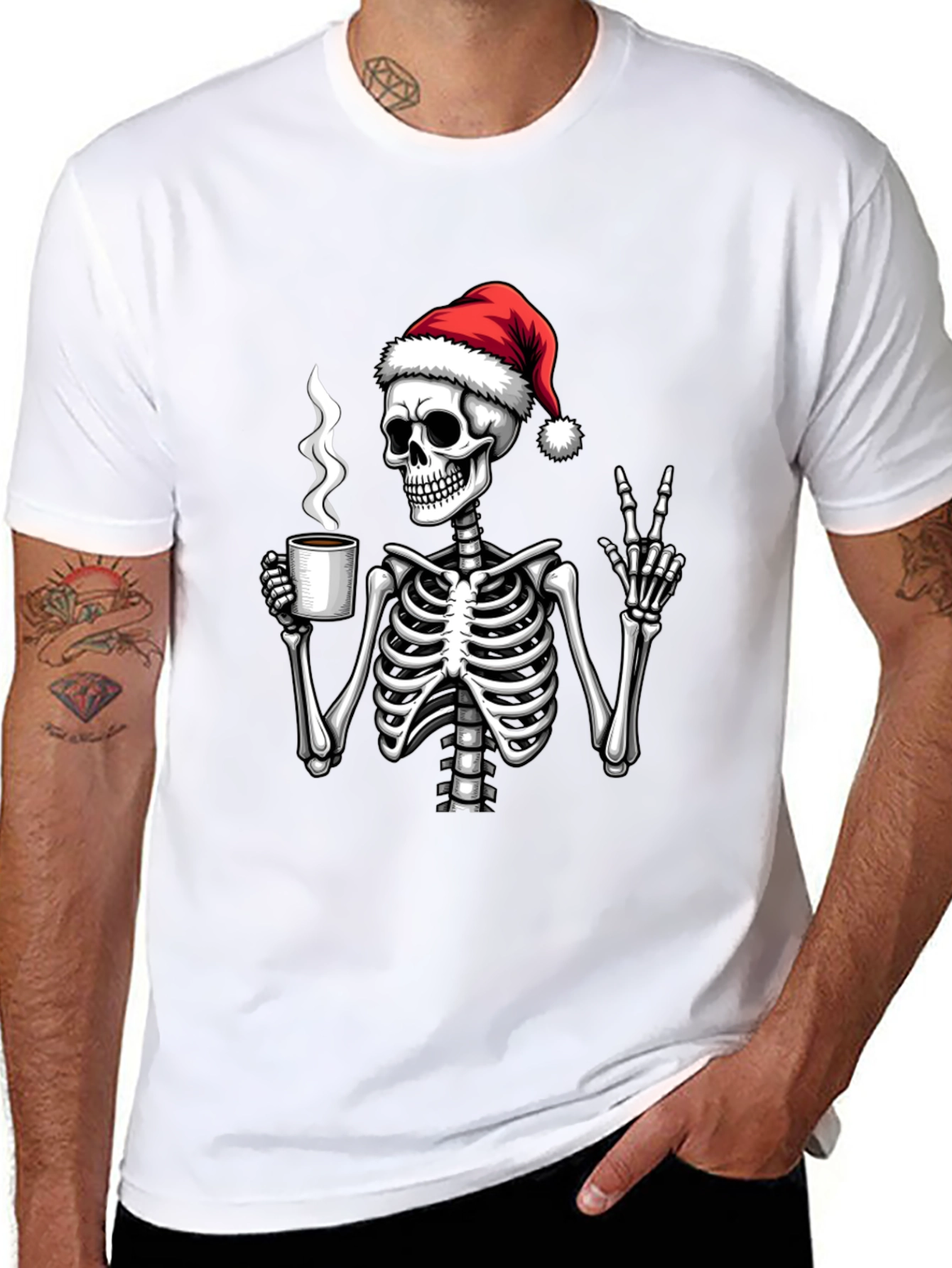Festive Skeleton T-Shirt - Coffee & Peace