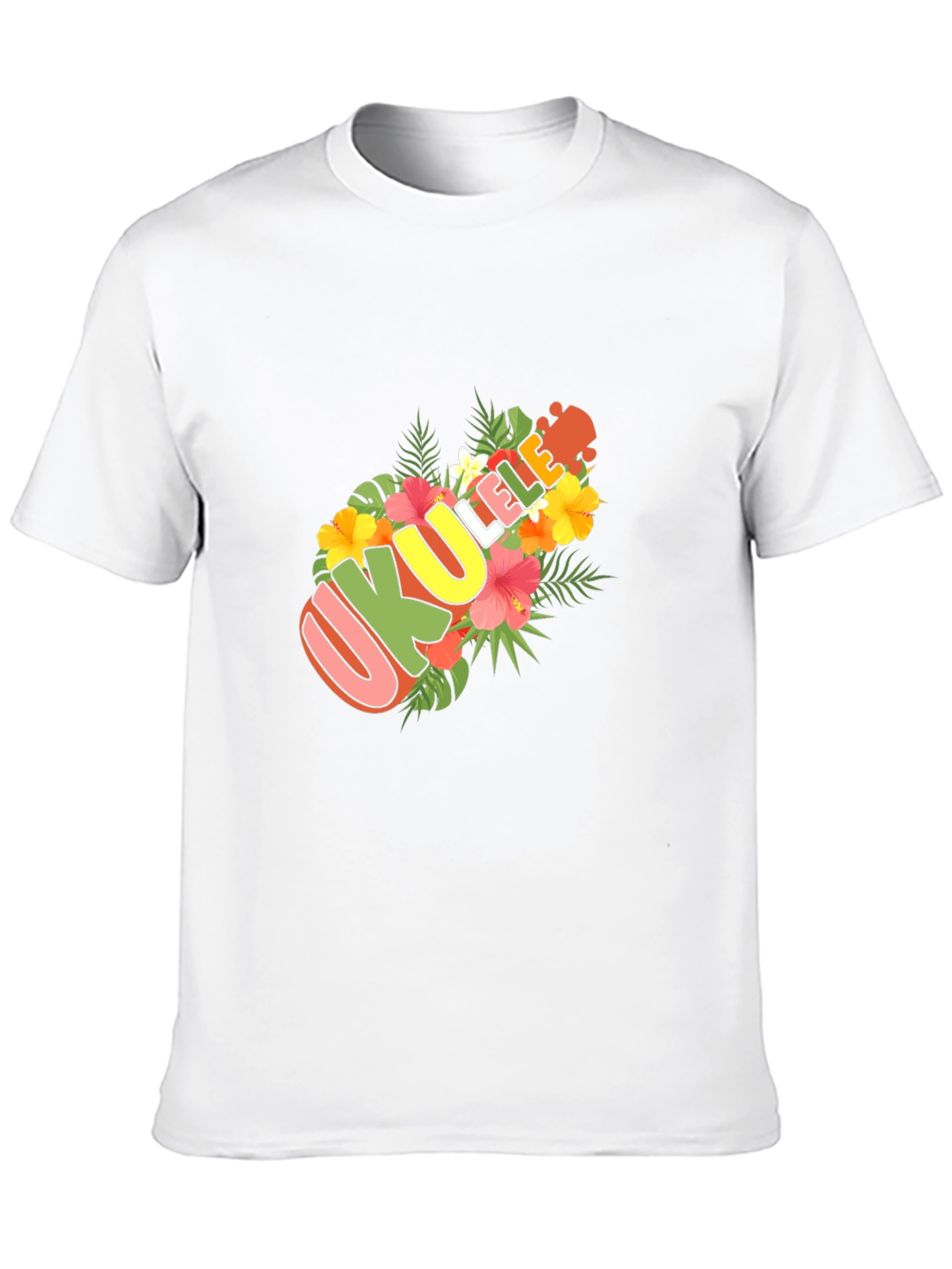 Ukulele Floral Design Black T-Shirt