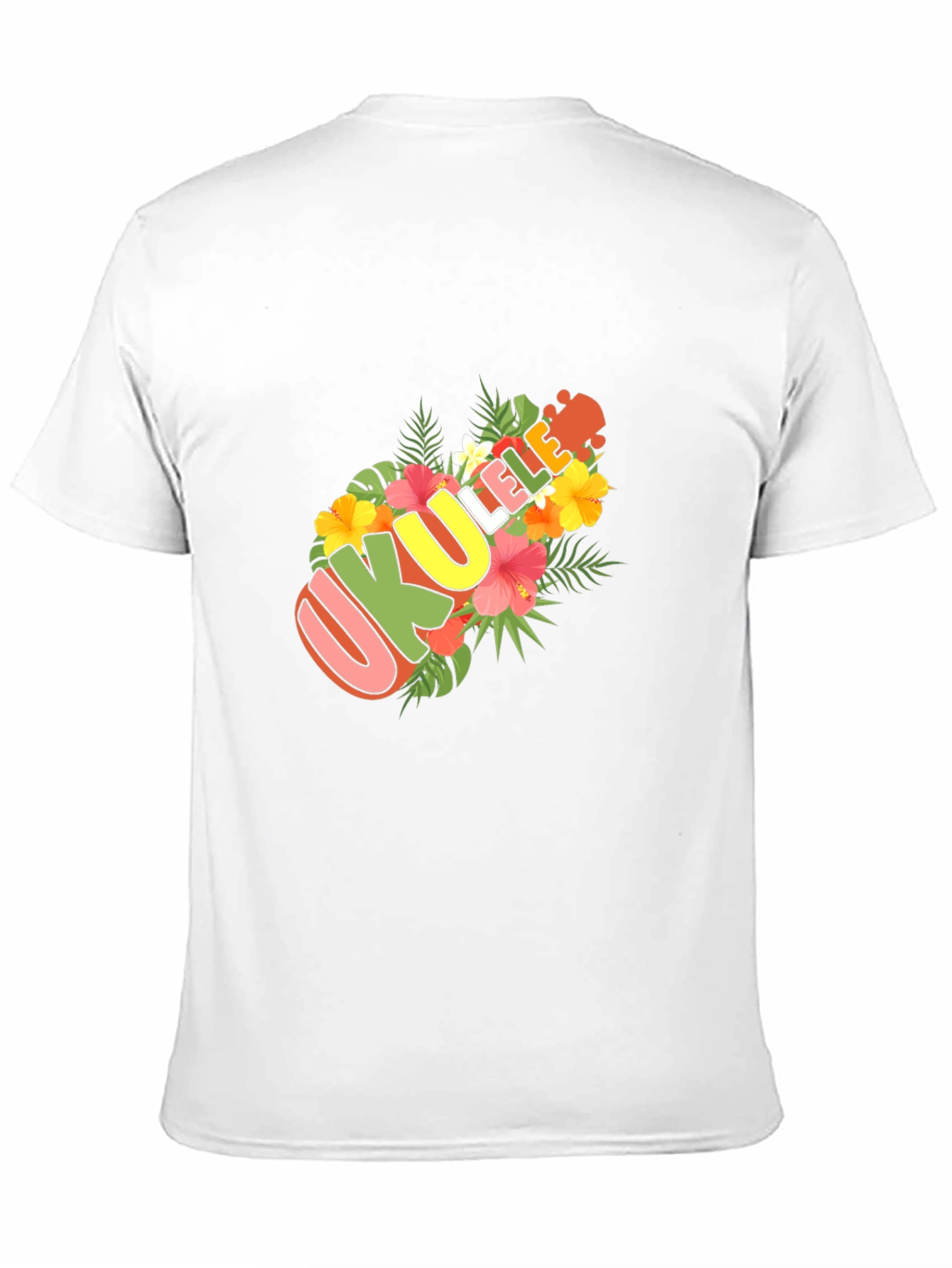 Ukulele Floral Design Black T-Shirt