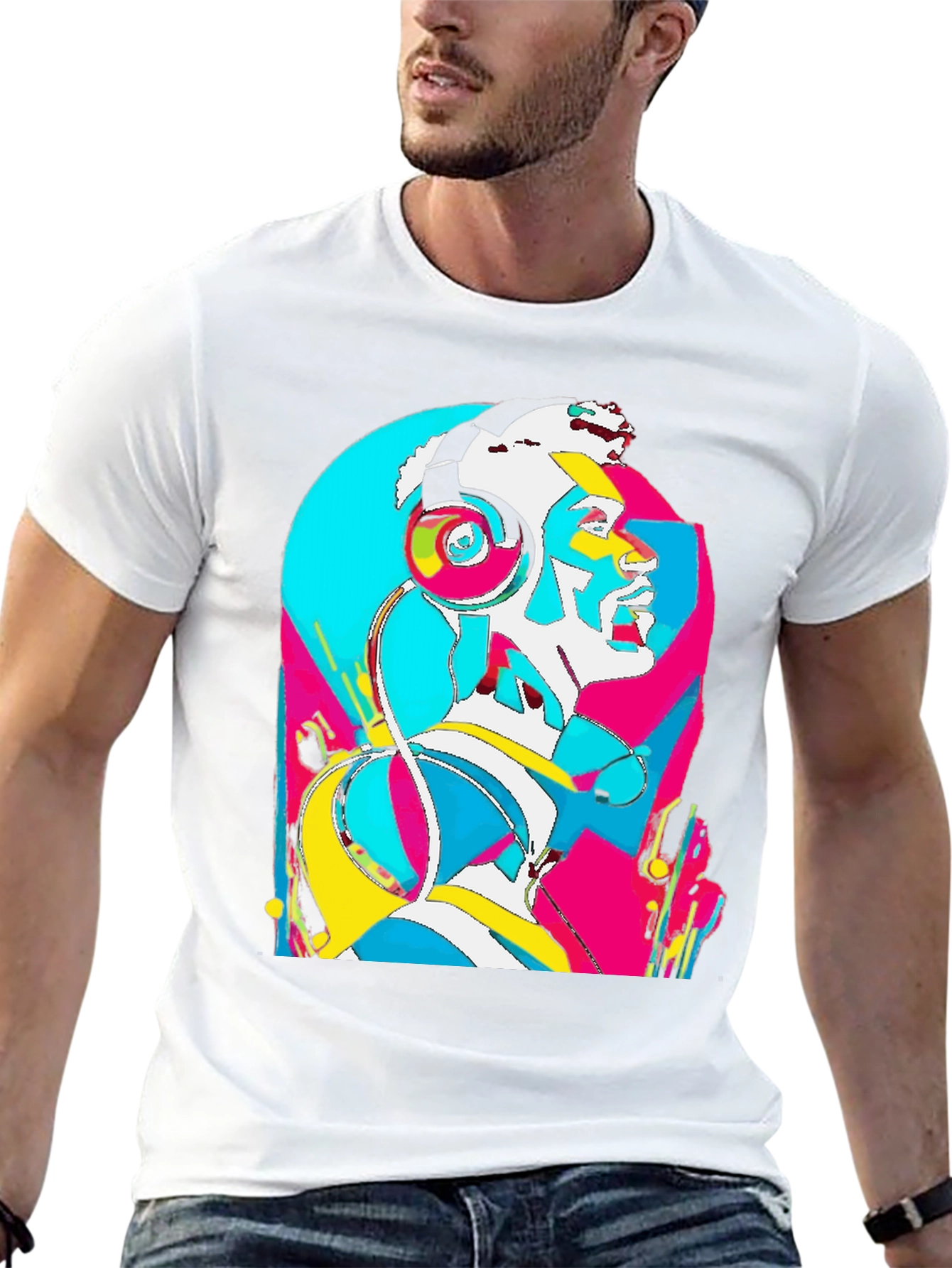 Abstract Art Headphones Black T-Shirt