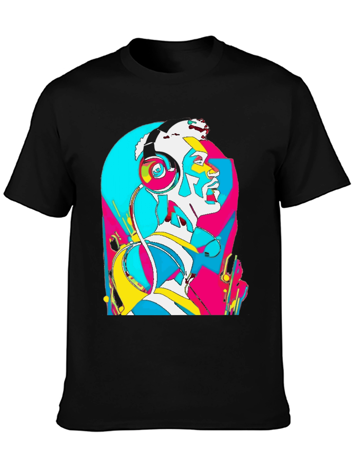 Abstract Art Headphones Black T-Shirt