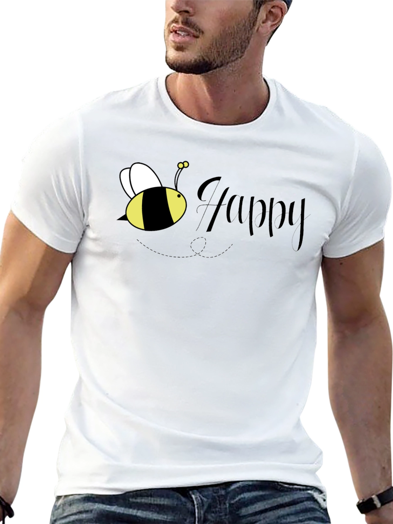 Bee Happy Graphic T-Shirt - Black Crew Neck Tee