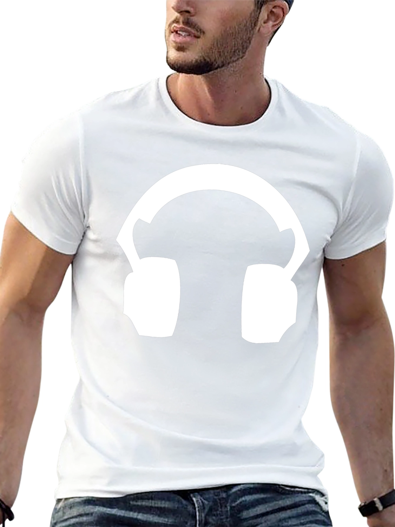 Headphone Graphic Tee - Black Cotton T-Shirt