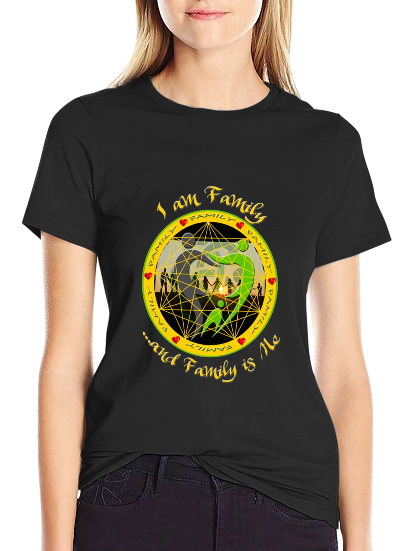 Family Is Me Graphic Print Black T-Shirt