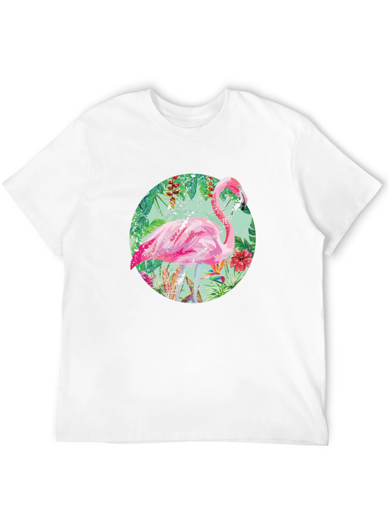 Tropical Flamingo T-Shirt - Black Cotton Tee