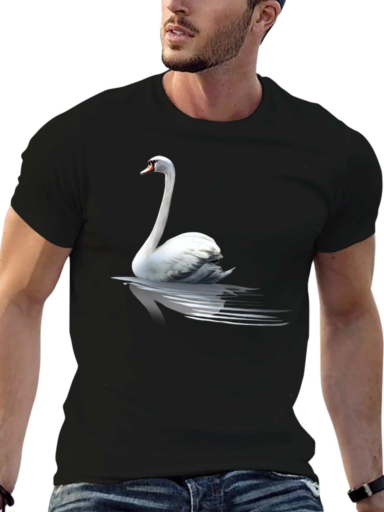Swan Graphic Print Black T-Shirt