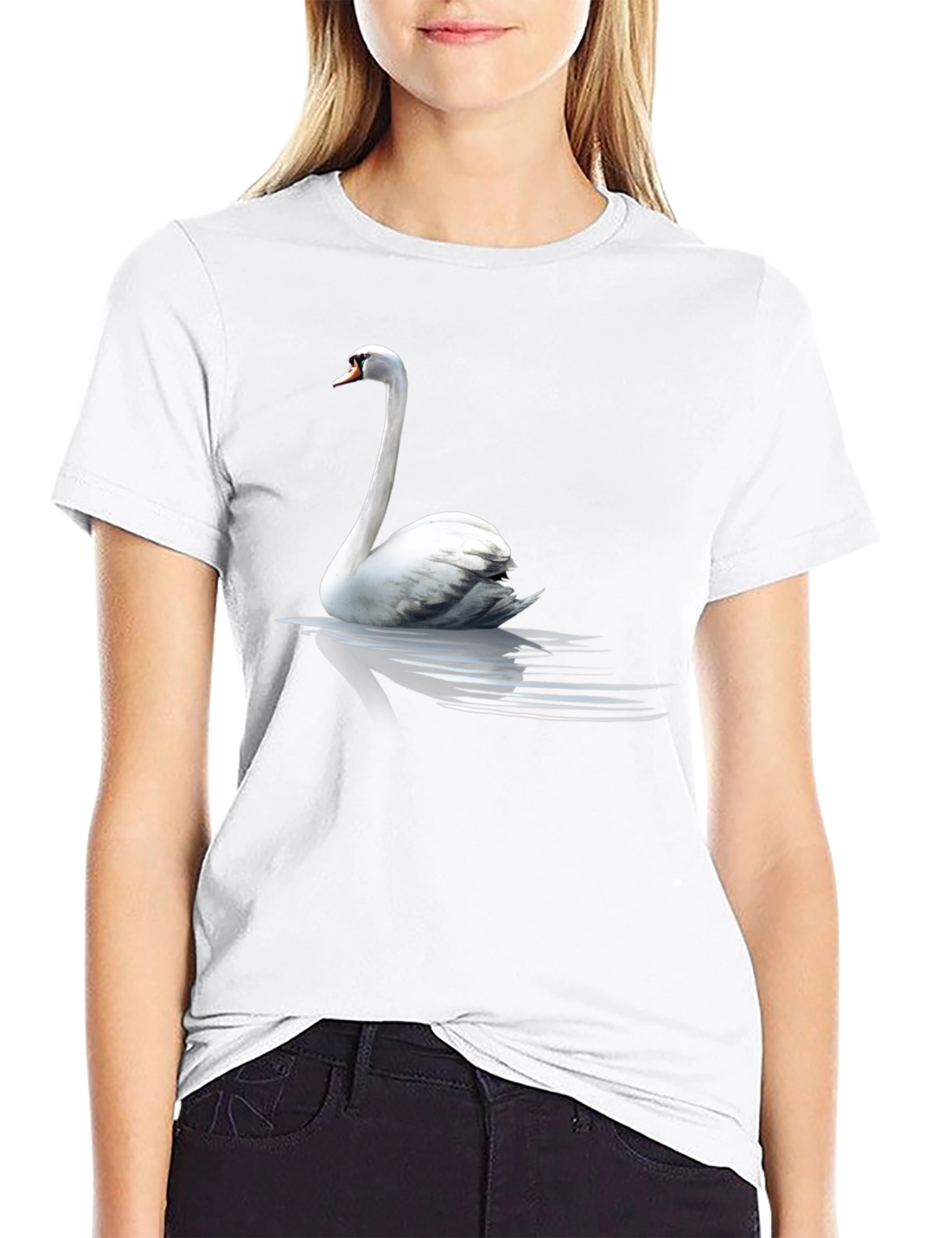 Swan Graphic Print Black T-Shirt