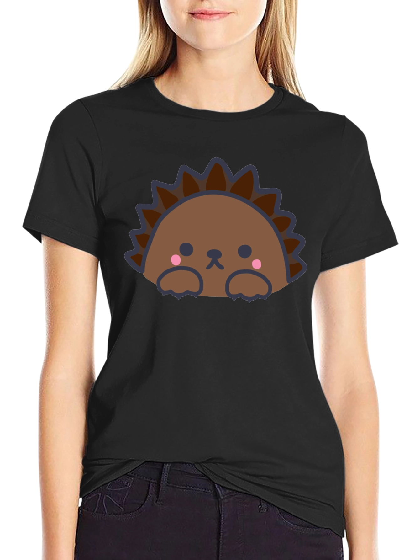 Cute Hedgehog Graphic Tee - Mens Black T-Shirt