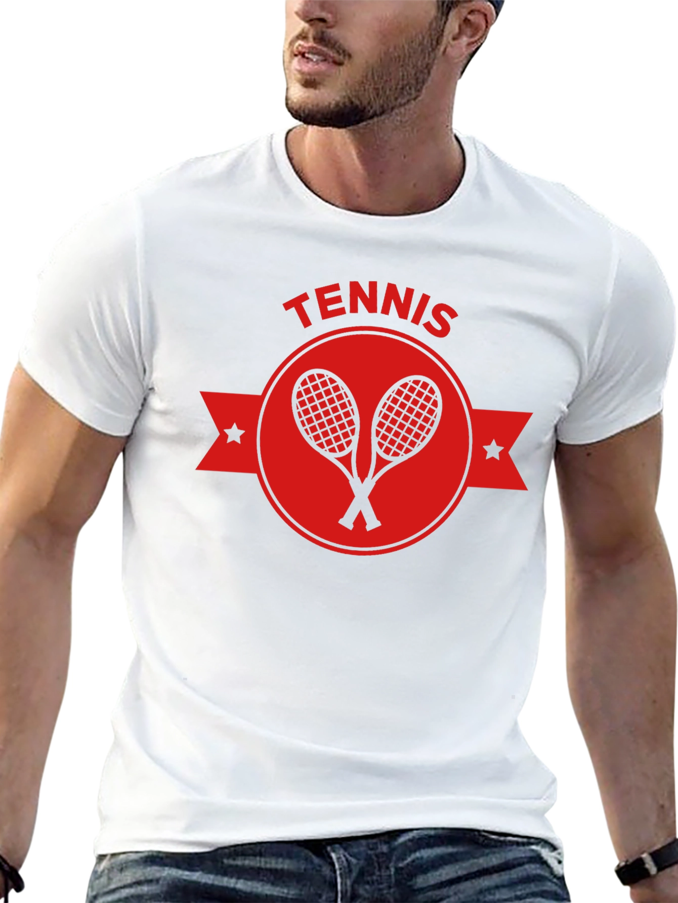 Tennis Racket Emblem Tee - Classic Black Cotton Shirt